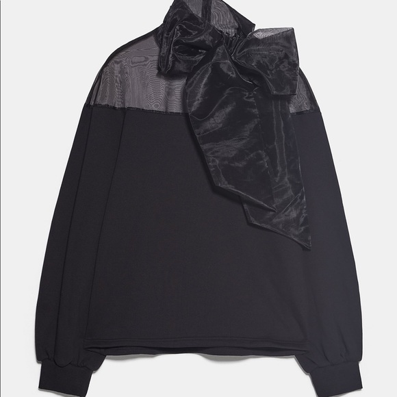 Zara CONTRAST SWEATSHIRT WITH BOW Black Size S NWT - Picture 7 of 7